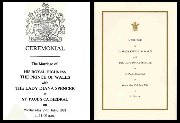 The royal prince of wales and diana wedding ceremony invitation